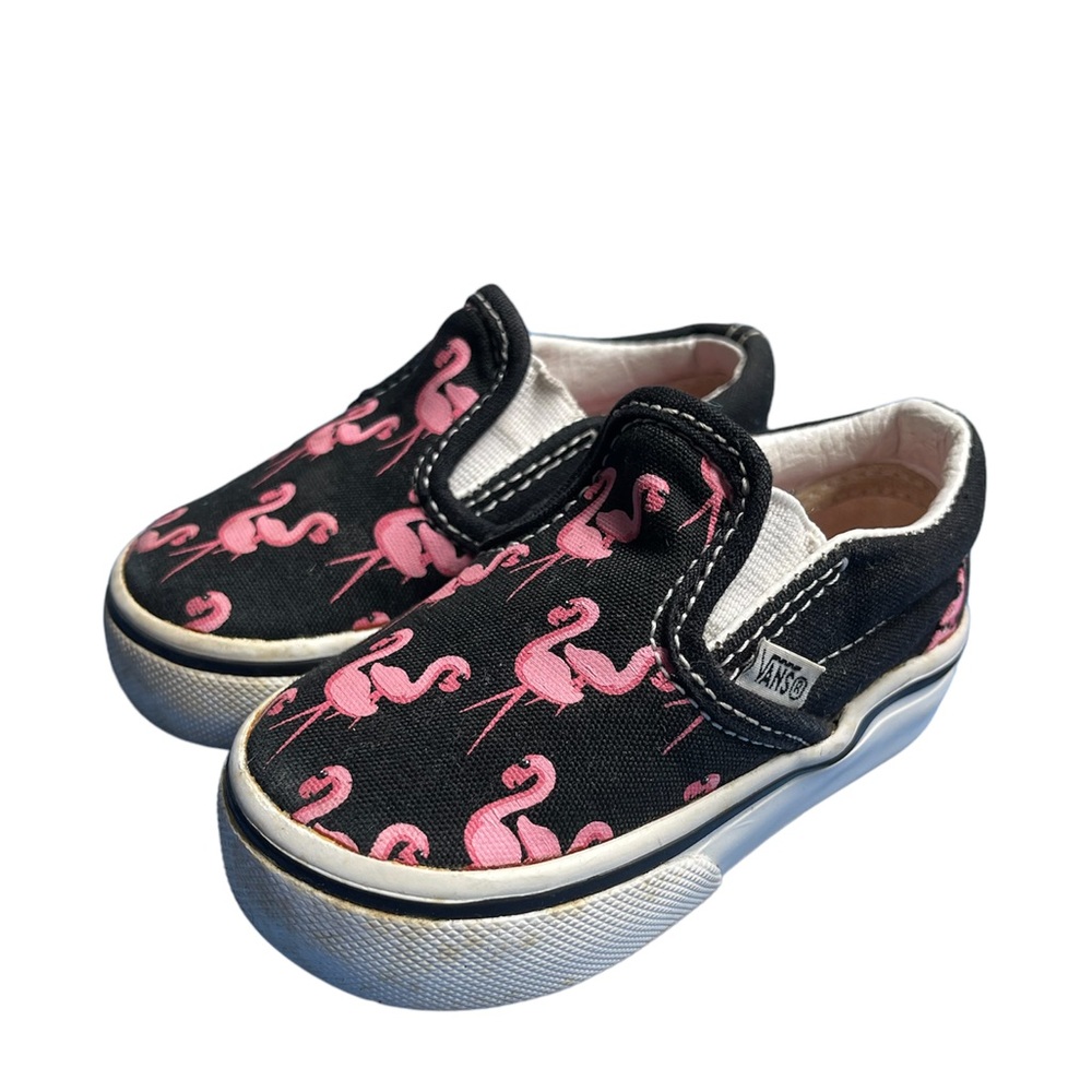 Black toddler slip on Flamingo Vans size 5